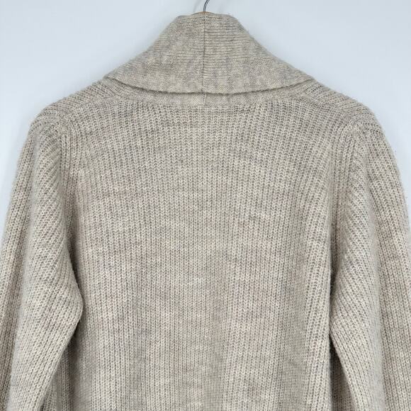 Rachel Parcell Chunky Knit Shawl Collar Open Cardigan Balloon Sleeve Sweater Tan - Picture 8 of 11